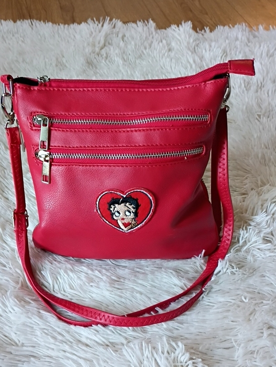 Handbags - Red Crossbody Bag with Heart Patch - Women Bags